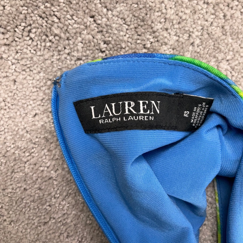 Lauren Ralph Lauren Dress Womens 12 Blue Floral Vivid Tropical Wrap Resortwear - Picture 5 of 10